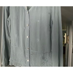 Jjill. Size small. Beautifully detailed  dusty blue v neck blouse